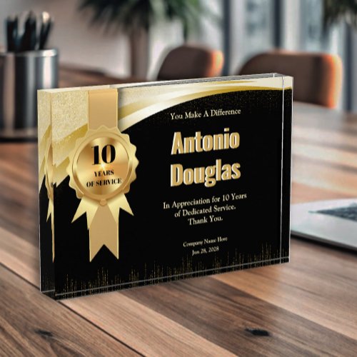 10Year Work Anniversary Employee Appreciation Gold