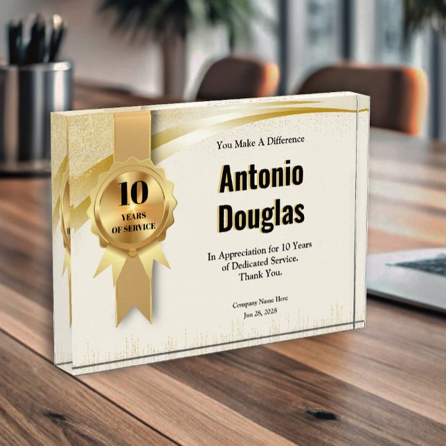 10Year Work Anniversary Employee Appreciation Gold Acrylic Award (10Year Work Anniversary Employee Appreciation Gold Acrylic Award)
