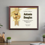 10Year Work Anniversary Employee Appreciation Gold Award Plaque<br><div class="desc">Celebrate a decade of dedication with the 10-Year Work Anniversary Employee Appreciation Gold Award Plaque! This stunning plaque features a luxurious gold finish, elegantly displayed within a classic wood frame. Perfect for honoring loyal employees, it can be personalized with the recipient's name, date, and a heartfelt message. Ideal for corporate...</div>