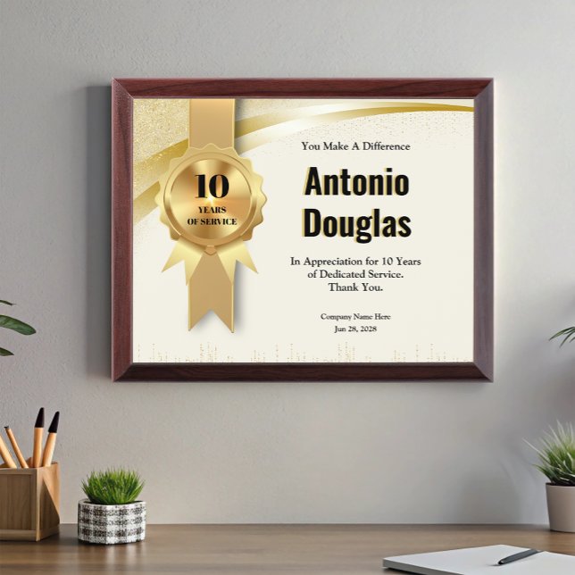 10Year Work Anniversary Employee Appreciation Gold Award Plaque (10Year Work Anniversary Employee Appreciation Gold Award Plaque)