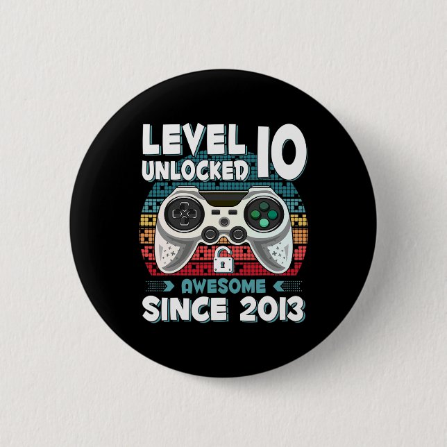10yr Bday Son Boy Funny Gamer 10th 10 Year Old Bir Button (Front)