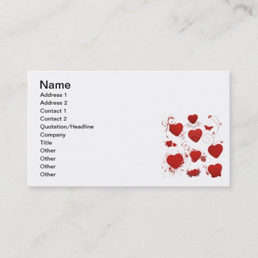 Customizable 110 red heart shapes swirls wings butterflies business card template