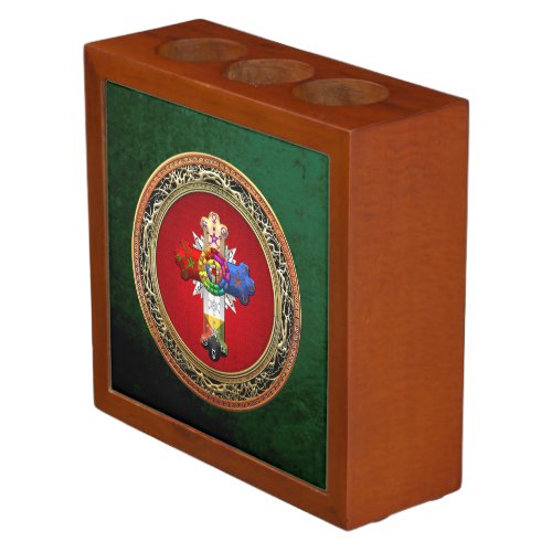 110 Rosy Cross Rose Croix on Red  Gold Pencil Holder