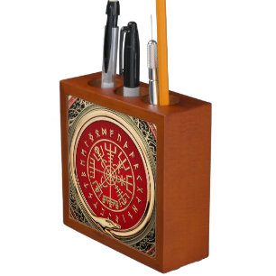 [110] Vegvisir - Viking Gold Magic Runic Compass Desk Organizer