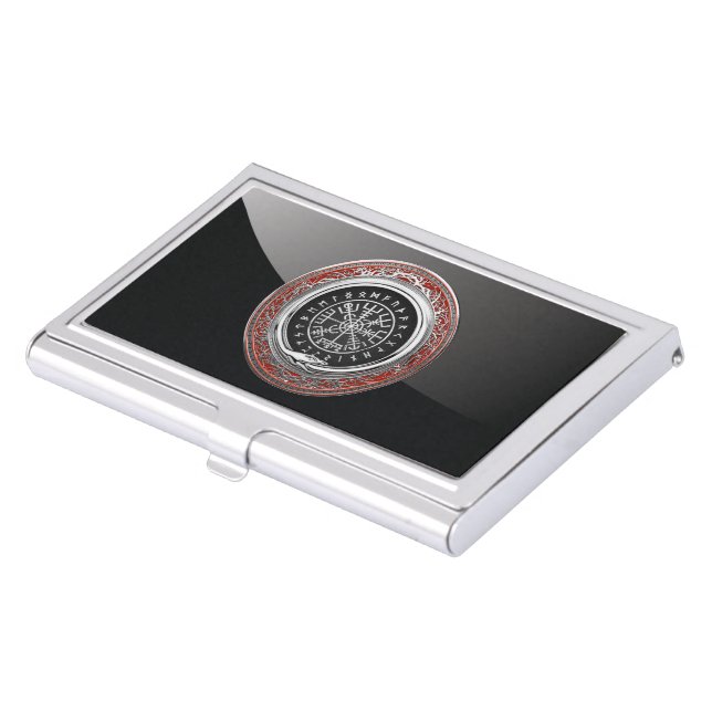 [110] Vegvisir - Viking Silver Magic Runic Compass Business Card Case (Front)