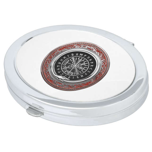 [110] Vegvisir - Viking Silver Magic Runic Compass Compact Mirror (Turned)