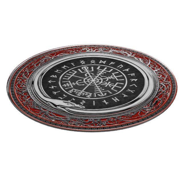 [110] Vegvisir - Viking Silver Magic Runic Compass Cutting Board (Corner)