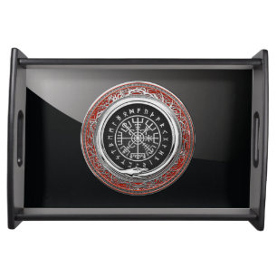 [110] Vegvisir - Viking Silver Magic Runic Compass Serving Tray