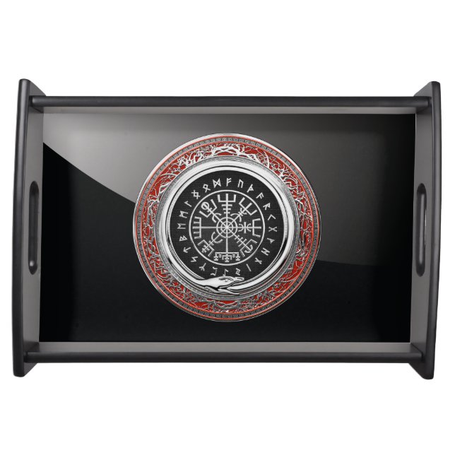 [110] Vegvisir - Viking Silver Magic Runic Compass Serving Tray (Front)