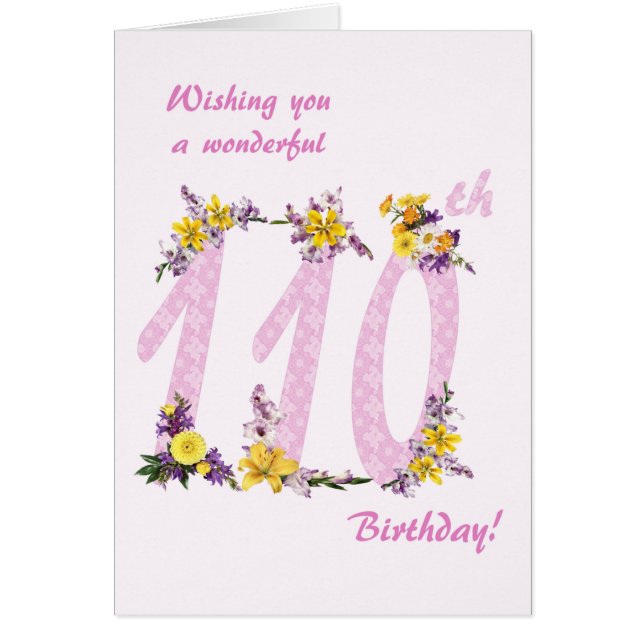 110th Birthday Flower Decorated Numbers Cards (Front)