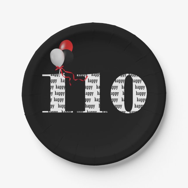 110th birthday party balloons paper plates (Front)