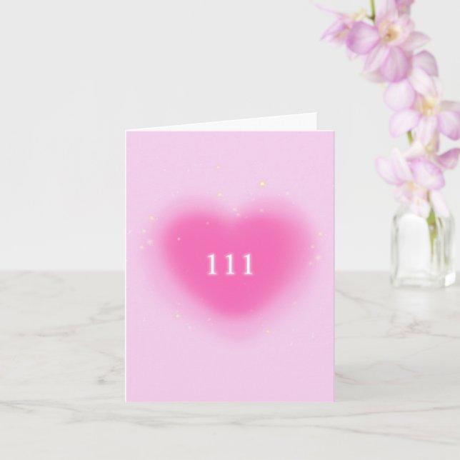 111 Pretty Pink Heart Aesthetic Angel Number    Card (Orchid)