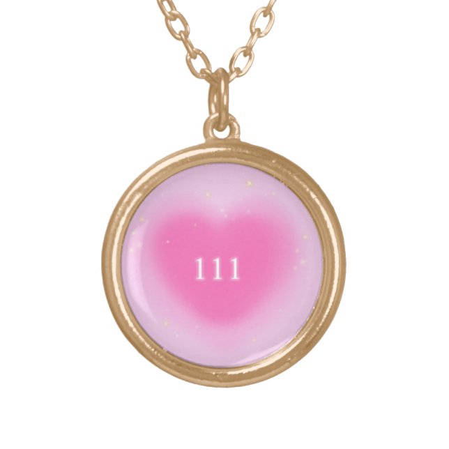 111 Pretty Pink Heart Aesthetic Angel Number    Gold Plated Necklace (Front)