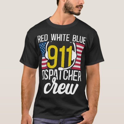 1138 Dispatcher Thin Gold Line Red White Blue 911 T_Shirt