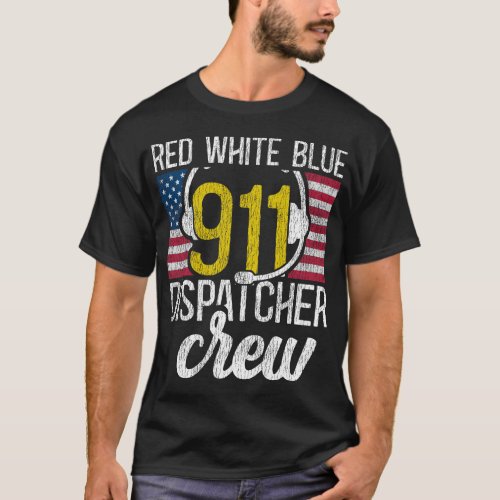1139 Dispatcher Thin Gold Line Red White Blue 911 T_Shirt