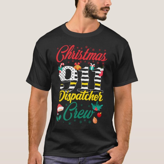 1143 Dispatcher Thin Gold Line Christmas 911 T-Shirt (Front)