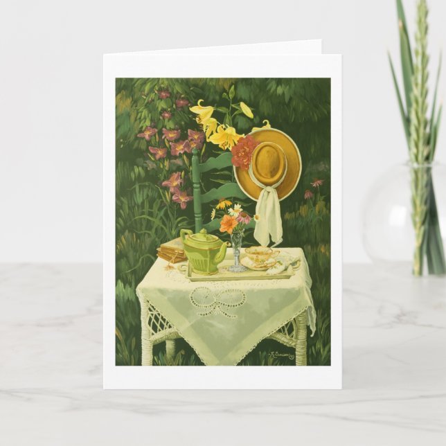 1144 Tea Time in Garden Greeting Card (Front)