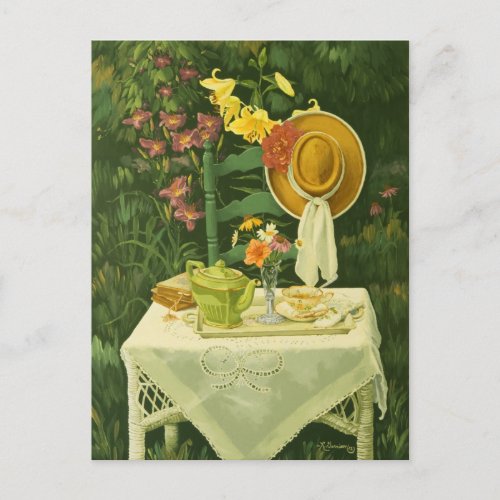 1144 Tea Time in Garden Postcard