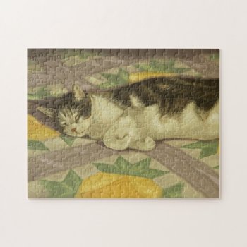 1149 Cat On Quilt Jigsaw Puzzle by RuthGarrison at Zazzle
