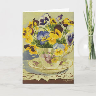 1187 Pansies in Teacup Birthday Card