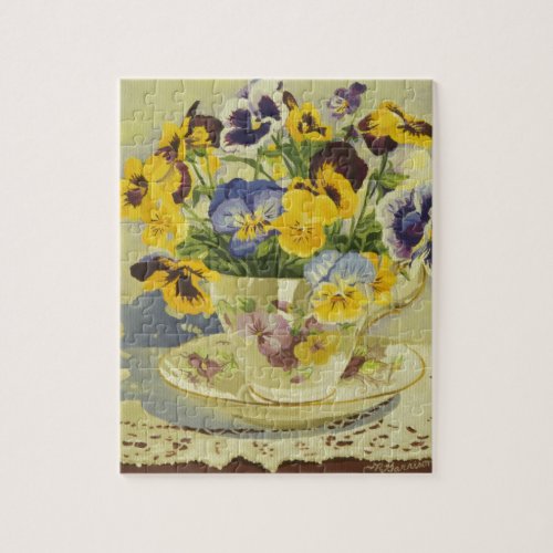 1187 Pansies in Teacup Jigsaw Puzzle