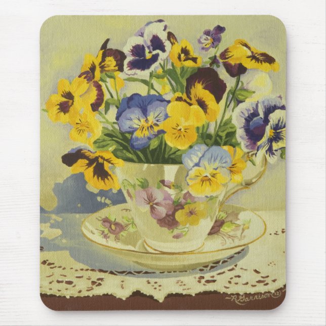 1187 Pansies in Teacup Mouse Pad (Front)