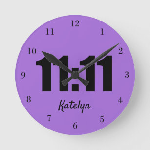 11:11 Lucky Time Purple Numbers Personalized Round Clock