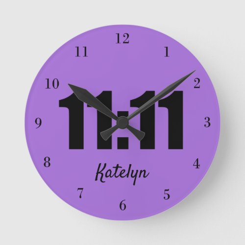 1111 Lucky Time Purple Numbers Personalized Round Clock