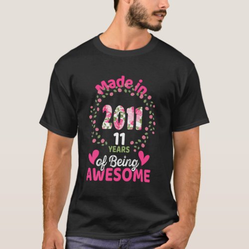 11 11Th Born In 2011 Floral T_Shirt