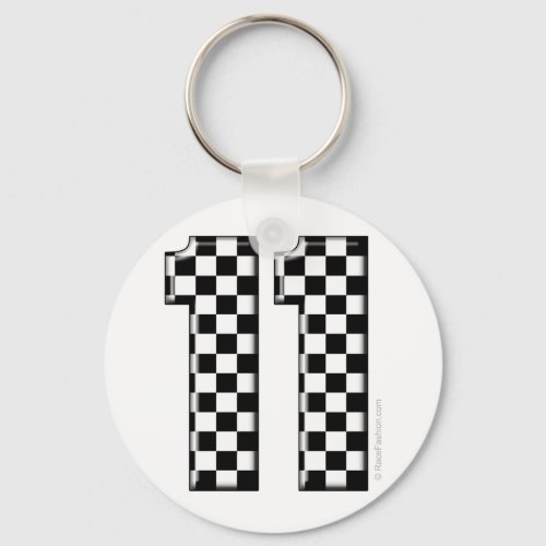 11 checkered auto racing number keychain