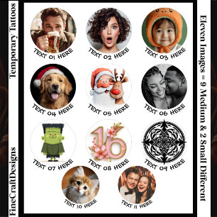 11 Different Custom Photo/Image & Text/Name Temporary Tattoos