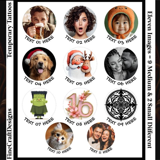 11 Different Custom Photo/Image & Text/Name Temporary Tattoos (Creator Uploaded)