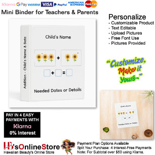 11 Learn Addition Child's Name Date Info Teacher  Mini Binder