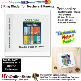 11 Learn Multiplication Child's Name Date Teacher  3 Ring Binder