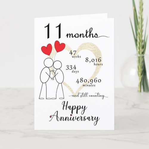 11 Month Anniversary Card with red heart balloons