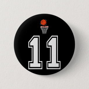 11 Number Basketball Style Vintage White Premium Button