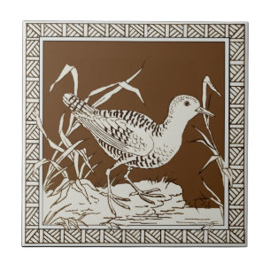 #11 of 12 Repro 1880s Minton Mocha Bird Series Ceramic Tile