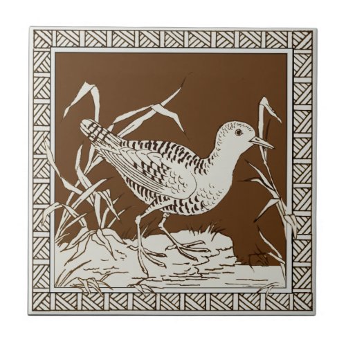 11 of 12 Repro 1880s Minton Mocha Bird Series Ceramic Tile