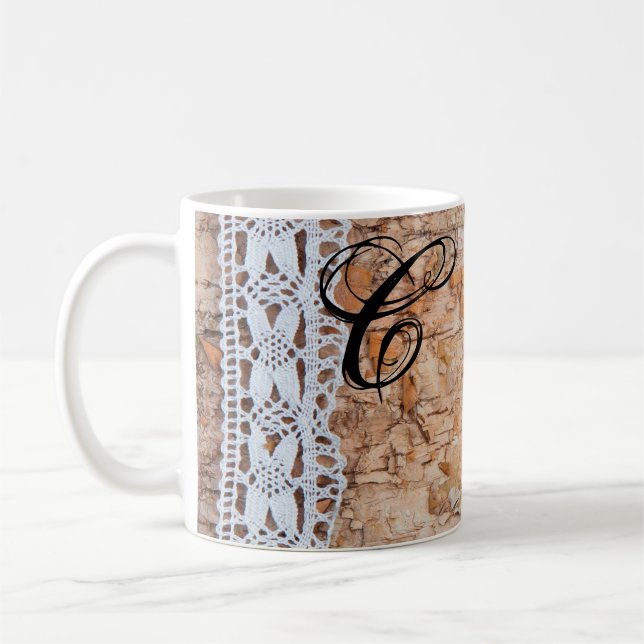 11 Oz. Coffee Mug country barn wood lace trim Edge (Left)