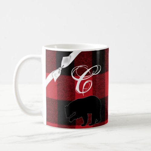 11 Oz Coffee Mug Red Buffalo Plaid Bear Black