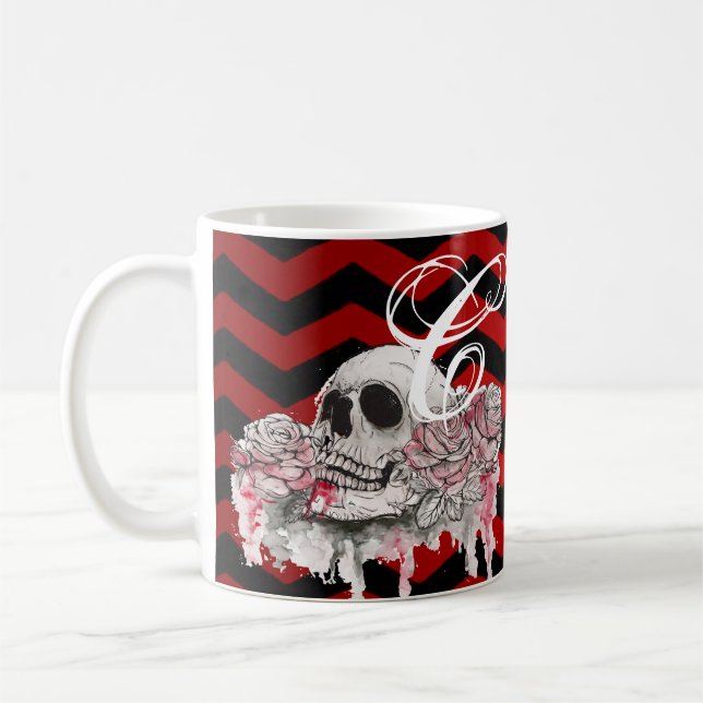 11 Oz. Coffee Mugskull Rose goth Chevron black red Coffee Mug (Left)