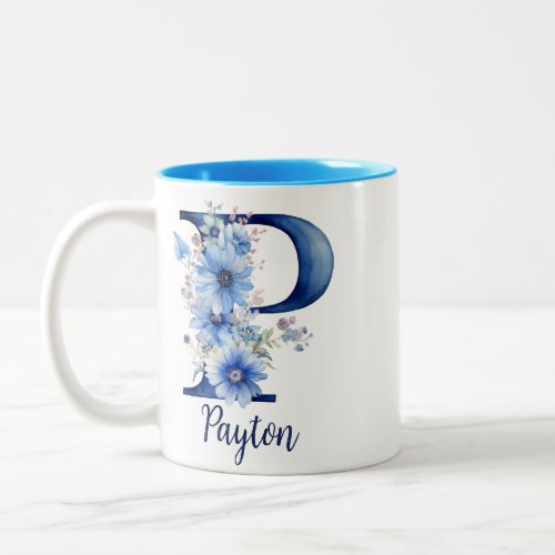 11 oz Floral Blue Monogrammed Coffee Mug
