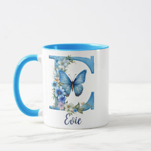 11 oz Floral Blue Monogrammed Coffee Mug