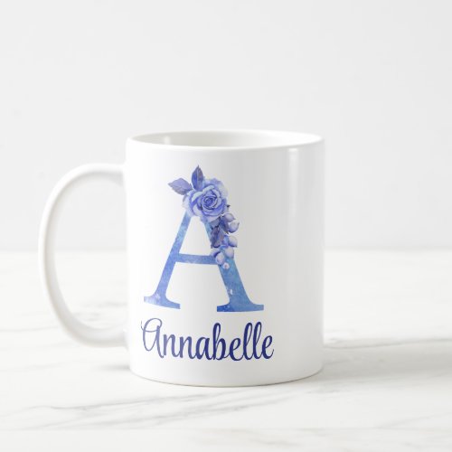 11 oz Monogrammed Watercolor Blues and Floral Coffee Mug