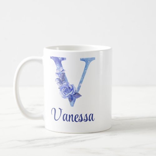 11 oz Monogrammed Watercolor Blues and Floral Coffee Mug