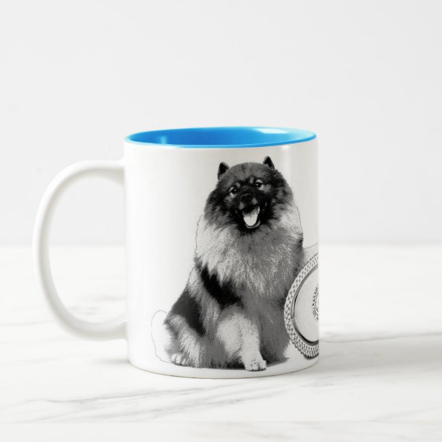 11 oz. Two tone mug with Keeshond for a Lefty! (Left)