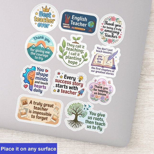 11-Pack Quotes | Teacher Appreciation Stickers (teacher appreciation sticker pack, retro teacher quote decals)