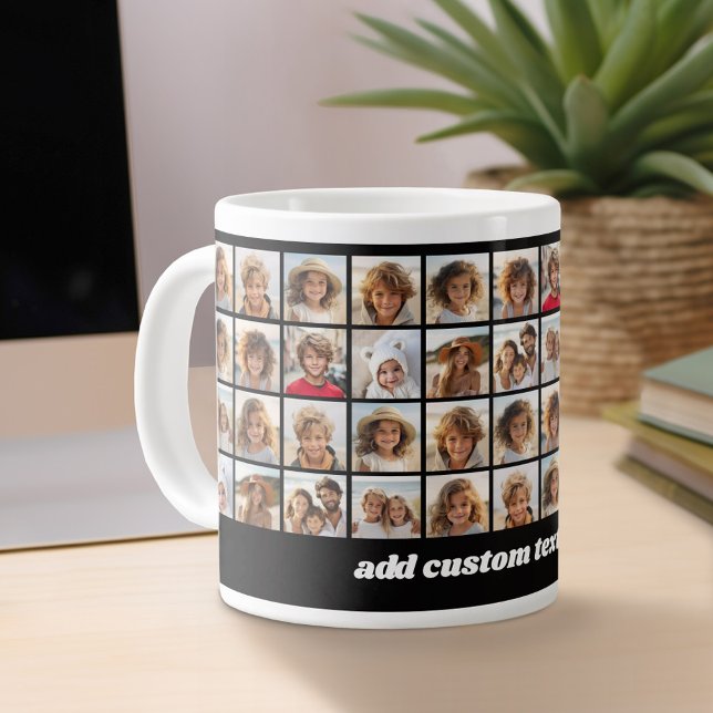 11 Photo Collage - all over pattern with text Giant Coffee Mug (Personalized mug)