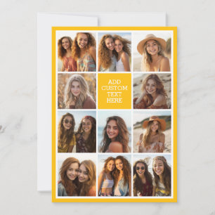 11 Photo Collage Custom Text - Sun Yellow Holiday Card