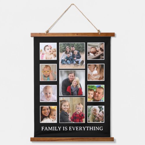 11 Photo Collage Family Is Everything Quote Black Hanging Tapestry